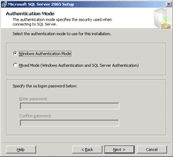 Select SQL Authentication Mode