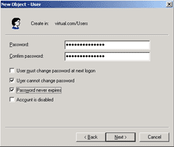 Specify password for the service account