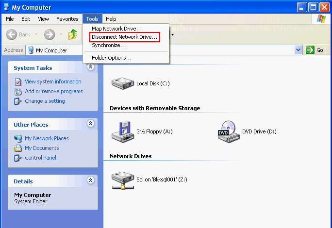 Other way to delete a network drive, select Tools -> Disconnect Network 