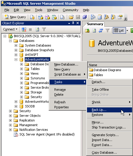 Backup a SQL Server database