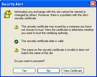 Secrity alert about certificate