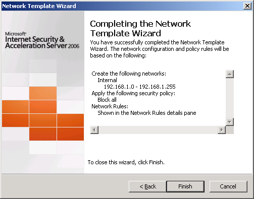 Completing the Network Template Wizard
