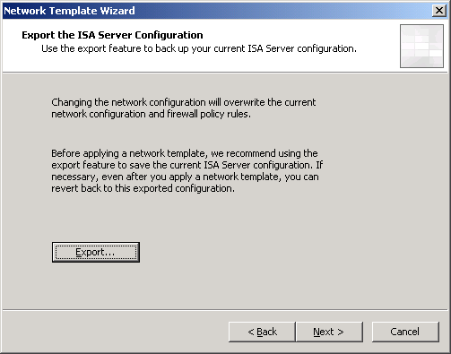 Export the ISA Server Configuration