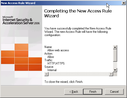 Completing the New Access Rule Wizard