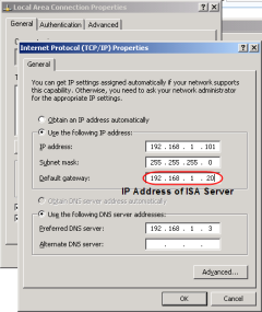 Assign ISA Server's IP Address on Default Gateway