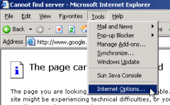 Open Internet Options in Internet Explorer