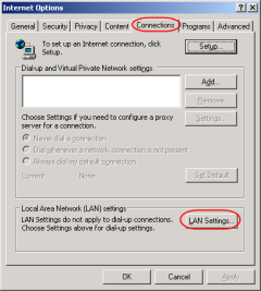 Click on LAN Settings in Connections tab