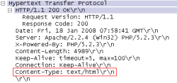 Example packet - HTTP Response, Content-Type is text/html