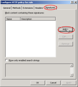 HTTP filter - Signature tab