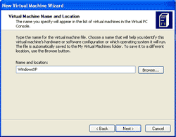 Select Virtual Machine Name and Location