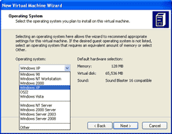 Choose Operating System for virtual machine