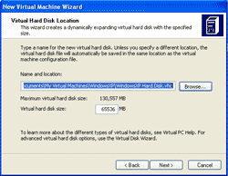 Specify Virtual Hard Disk Location