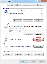 IE - Internet Options - Search Settings