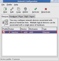 Select a network interface card to configure