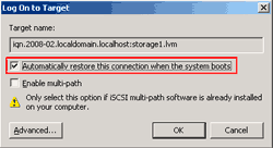 Configure to automatically Logon to these disks after reboots system