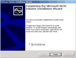 Finish installing Microsoft iSCSI Initiator