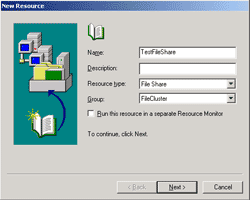 New File Share resource