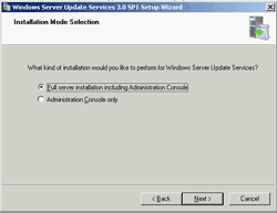 Installation Mode Selection - Full server installation including Administration console