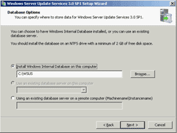 Database Options - Windows Internal Database 