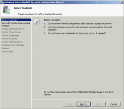 WSUS configuration's wizard