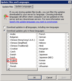 Select language on Update Languages tab