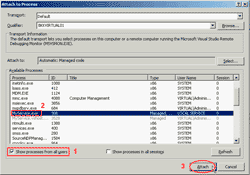 Attach a debugger to MyService service