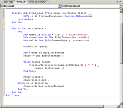 Code for Retrieve Data from MySQL