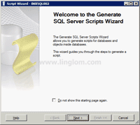 Welcome to the Generate SQL Server Scripts Wizard