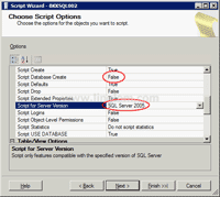 Script for Server Version to SQL Server 2005