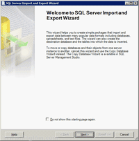 Welcome to SQL Server Import and Export Wizard