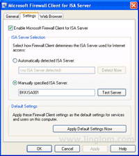 Settings on Microsoft Firewall Client for ISA Server