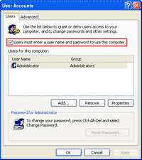 Uncheck Users must enter a user name and password to use this computer