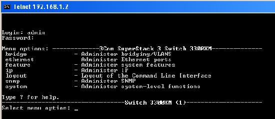 Configure trunk port on 3Com Switch 3300XM - 3Com Switch 3300XM menu console
