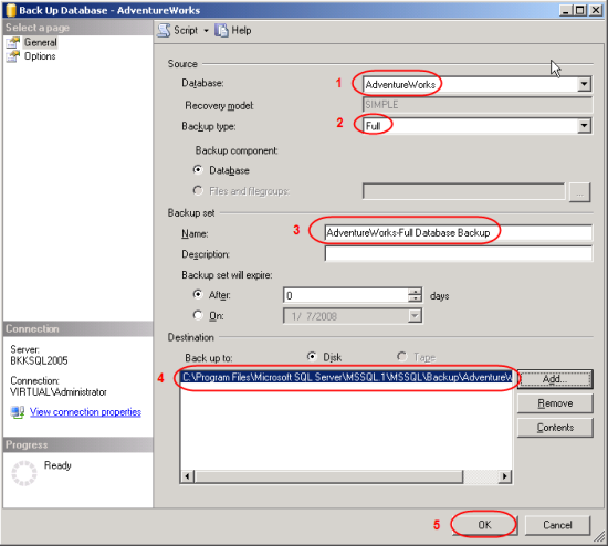 Select source and destination to backup