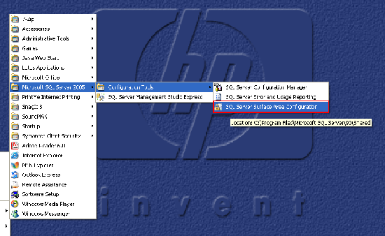 Open SQL Server Surface Area Configuration