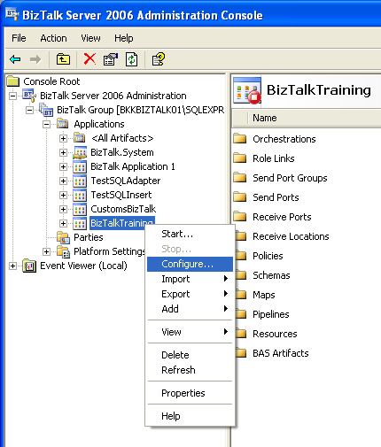 Open Configure Application window