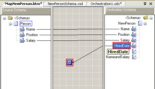 Set the functiod output to HiredDate element