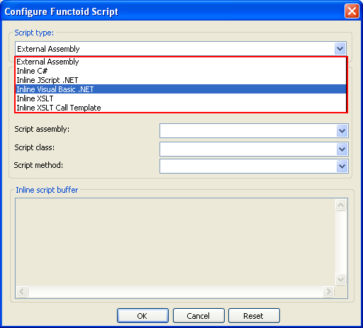 Select script type to Inline Visual Basic.NET