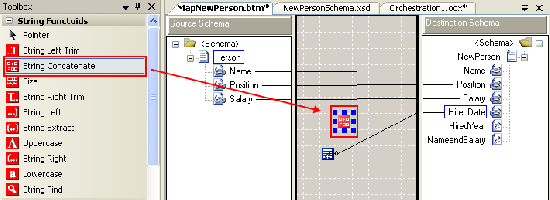 Drag String Concatenate functiod to map area