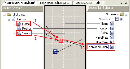 Set inputs and output for concatenate functiod 