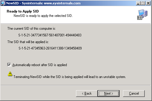 Click Next to apply SID