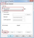 Configure account run SQL Server Browser and Start the Service