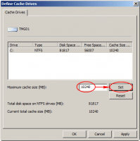 Configure Web Cache - Select Drive and Size