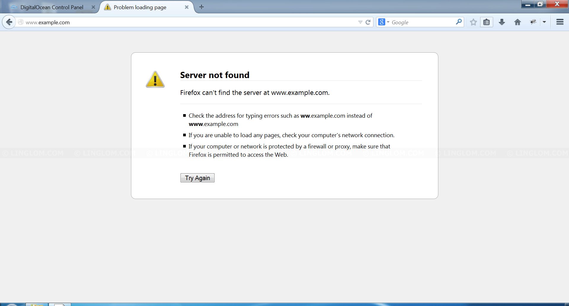 Server not found on Firefox