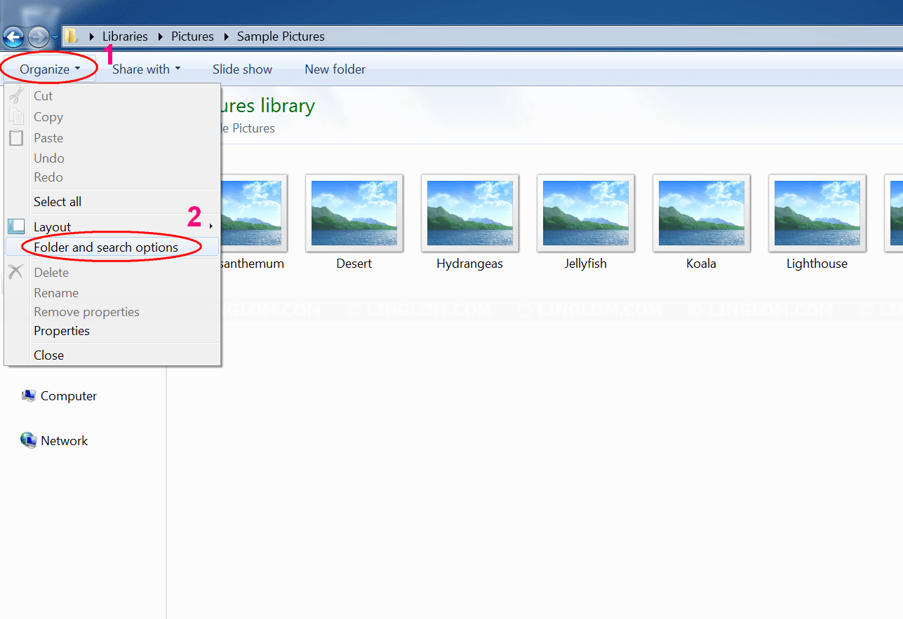 Open Folder Options on Windows 7