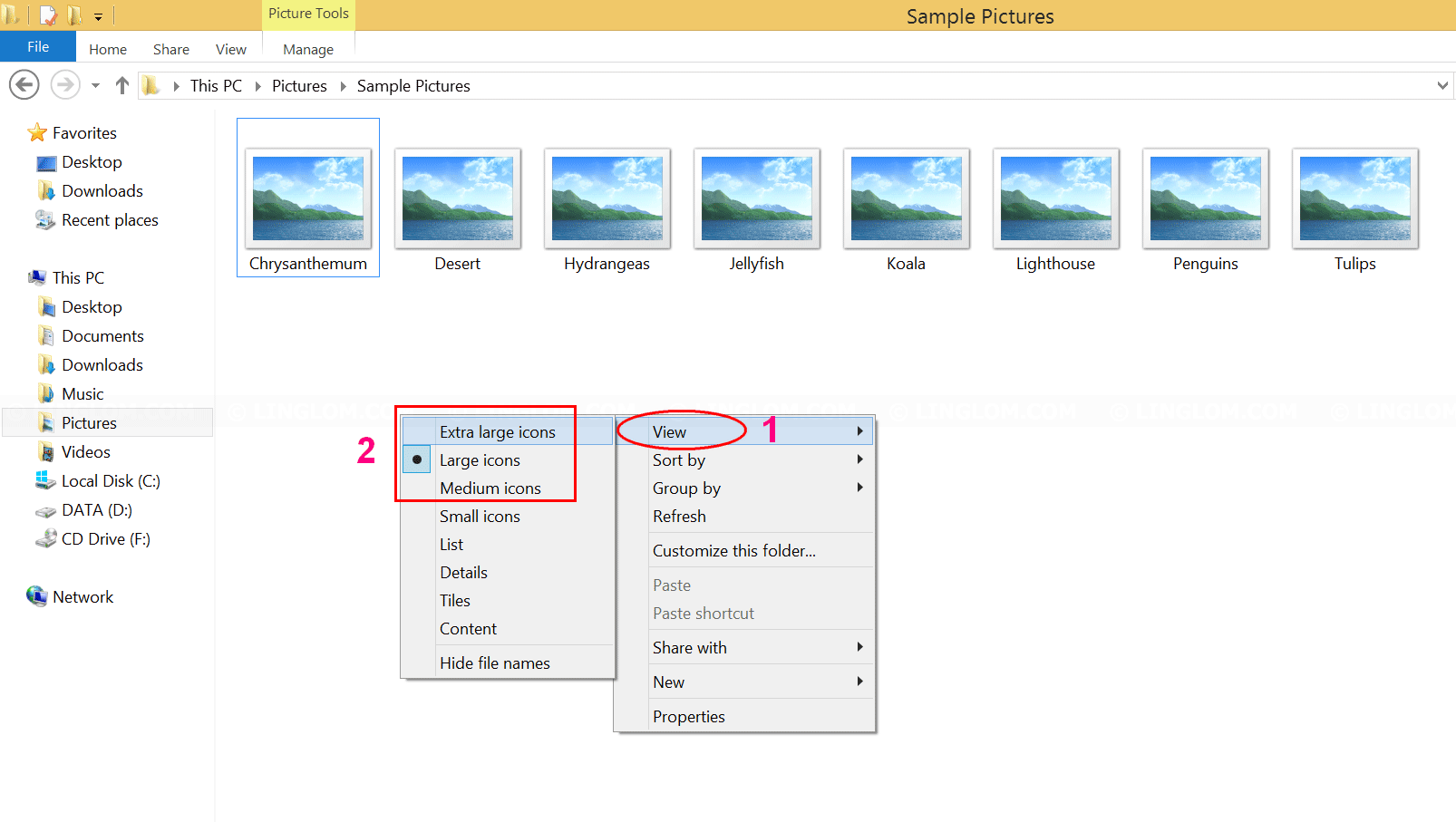 Select 'Large icons' layout on Windows 8.1