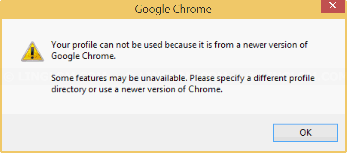 Your profile can not be used on Google Chrome
