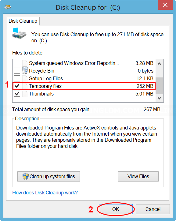 Select files to delete on Disk Cleanup