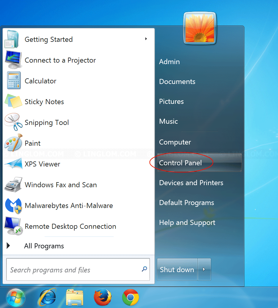 Open Control Panel on Windows 7