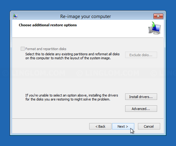 Additional restore options on System Image Recovery